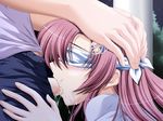  1girl ayane_(shimai_don) blindfold blush breasts cum cum_in_mouth fellatio game_cg katsura_tomoe large_breasts long_hair oral penis pink_hair shimai_don~shirudaku_de~ uncensored 