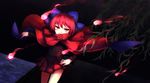  asada_ryou blush bow branch cape hair_bow highres hitodama long_sleeves open_mouth red_eyes red_hair sekibanki short_hair skirt touhou water 