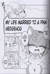  amy_rose anthro big_breasts breasts canine cleavage clothed clothing comic english_text female fox hedgehog male mammal michiyoshi miles_prower monochrome sega smile sonic_(series) text 