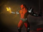  3d abs anthro armor cgi chain darkness demon fantasy fire glowing humanoid hunting invalid_tag male muscles pecs poser reaver reaver2kl4u smoke solo sweat sword the through weapon 
