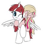  blue_eyes blush ear_biting equine eyes_closed female friendship_is_magic fur hair high-roller2108 horn horse lauren_faust_(character) lesbian meghan_mccarthy my_little_pony original_character pink_fur pony red_hair two_tone_hair white_fur winged_unicorn wings 