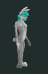  anthro breasts bunny_rabbit female female_solo fur hare jaxneesen lagomorph looking_at_viewer mammal nipples nude rabbit smile solo teal_eyes teal_hair white_fur 