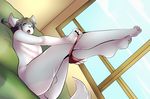  balls bed fur girly grey_hair hair kami-chan legs_up lying male nude on_back presenting solo underwear undressing white_fur 