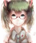  bad_id bad_pixiv_id bare_shoulders bespectacled detached_sleeves glasses green_eyes green_hair hadean92 hatsune_miku headset necktie red-framed_eyewear semi-rimless_eyewear smile solo twintails vocaloid 