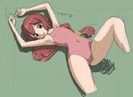  armpits blush brown_eyes cameltoe covered_navel covered_nipples cropped_legs flat_chest log_horizon long_hair lying on_back one-piece_swimsuit red_hair rohitsuka serara sketch solo spread_legs swimsuit 