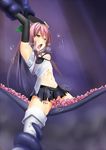  1girl arms_up forced_orgasm highres meten pink_hair rape red_eyes solo tentacle torn_clothes torture vaginal 