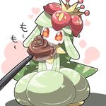  1girl candy chocolate crown cupcake eating female flower food heart kni-droid lilligant nintendo no_humans plant_girl pokemon pokemon-amie pokemon_(game) red_eyes solo stylus 