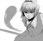  bangs bob_cut greyscale hairband konpaku_youmu konpaku_youmu_(ghost) lips looking_at_viewer monochrome serious short_hair simple_background sketch solo sword touhou uruo vest weapon white_background 