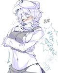  blush breasts flying_sweatdrops hat kokka_han large_breasts letty_whiterock navel open_mouth panties short_hair side-tie_panties skirt skirt_pull solo touhou translation_request underwear 