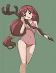  brown_eyes log_horizon long_hair one-piece_swimsuit red_hair rohitsuka serara sketch solo staff swimsuit weapon 