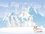  3boys amano_maya animal_costume christmas highres kurosu_jun lisa_silverman mishina_eikichi mountain multiple_boys multiple_girls parody persona persona_2 reindeer_costume reindeer_hat santa_costume shuffler sleigh snow suou_tatsuya whip 