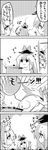  4koma bow comic cooking food fujiwara_no_mokou greyscale hair_bow hat highres kamishirasawa_keine long_hair monochrome multiple_girls nanakusa-no-sekku open_mouth pot tani_takeshi touhou translated yukkuri_shiteitte_ne 