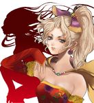  blonde_hair blue_eyes breasts cape detached_sleeves dissidia_final_fantasy dress earrings final_fantasy final_fantasy_vi gloves jewelry konoe_kishi medium_breasts ponytail ribbon silhouette solo tina_branford trance_tina_branford 