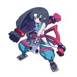  bandages black_eyes black_hair disgaea gloves harada_takehito headband highres japanese_clothes jewelry long_hair low-tied_long_hair makai_senki_disgaea_2 necklace ninja official_art pointy_ears ribbon solo sword weapon white_background yukimaru 