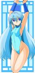  armpits arms_up bad_id bad_pixiv_id blue_eyes blue_hair blue_leotard copyright_request flat_chest leotard long_hair solo wristband za_(artist) 