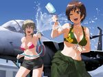  2girls aircraft airplane bikini brush female girl highres hose multiple_girls swimsuit two water 