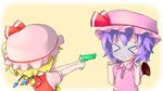  &gt;_&lt; bad_id bad_pixiv_id blonde_hair closed_eyes flandre_scarlet hat multiple_girls remilia_scarlet short_hair siblings sisters touhou umumu_(pilcre) water_gun wings 