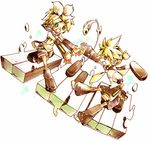  1girl akisame_kou bad_id bad_pixiv_id blonde_hair blue_eyes brother_and_sister detached_sleeves hair_ornament hairclip kagamine_len kagamine_rin siblings twins vocaloid 