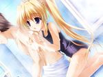  bath bathing bathroom blonde_hair blue_eyes dutch_angle flat_chest fujimiya_chisa gift_(game) long_hair non-web_source one-piece_swimsuit school_swimsuit soap soap_bubbles solo_focus sponge swimsuit twintails washing_back wet 