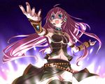  aqua_eyes detached_sleeves headset long_hair megurine_luka midriff navel night night_sky open_mouth pink_hair pitomo sky solo thighhighs very_long_hair vocaloid 