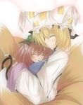  ^_^ animal_ears cat_ears cat_tail chen closed_eyes fox_tail hat hug long_sleeves multiple_girls pillow_hat ram_hachimin short_hair smile tail tassel touhou wide_sleeves yakumo_ran 