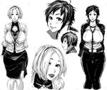  breasts curvy greyscale huge_breasts jacket lips monochrome multiple_girls original short_hair st-retcher wide_hips 