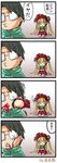  1girl 4koma black_hair blonde_hair blood comic glasses hood hoodie kazami_karasu lolita_fashion punching rozen_maiden sakurada_jun shinku translated twintails 