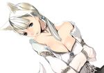  animal_ears bangs bare_shoulders blonde_hair blouse blue_eyes breasts choker cleavage demento dog_ears dog_tail fiona_belli hair_tie houden_eizou jewelry large_breasts ponytail solo tail third-party_edit 
