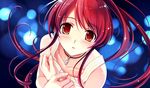  blush game_cg highres long_hair misaki_kurehito miyamae_tomoka ponytail red_eyes red_hair solo suiheisen_made_nan_mile? 