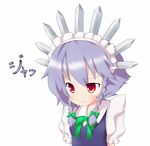  bad_id bad_pixiv_id braid frown hair_ribbon izayoi_sakuya knife maid red_eyes ribbon short_hair silver_hair solo touhou twin_braids umumu_(pilcre) 