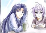  asakura_ryouko bad_id bad_pixiv_id blue_eyes blue_hair book casual lavender_hair long_hair multiple_girls nagato_yuki short_hair sumisi suzumiya_haruhi_no_yuuutsu 