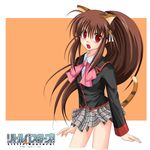  animal_ears bow brown_hair cat_ears little_busters! mizuki_saeka natsume_rin pink_bow ponytail red_eyes solo 
