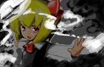  ascot bad_id bad_pixiv_id blonde_hair darkness hair_ribbon red_eyes ribbon rumia short_hair solo touhou umumu_(pilcre) 