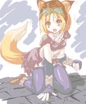  animal_ears assassin_(ragnarok_online) elbow_gloves fang fox_ears fox_tail gloves goggles hat kazami_karasu ragnarok_online solo tail thighhighs zettai_ryouiki 