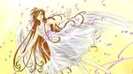  angel_wings clamp code_geass dress feathers green_eyes long_hair petals red_hair shirley_fenette solo very_long_hair wings 