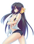  ass breasts cleavage cutoffs denim denim_shorts flat_ass hair_ribbon kurugaya_yuiko large_breasts little_busters! long_hair masayu ribbon short_shorts shorts solo very_long_hair 