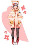  animal_hood bad_id bad_pixiv_id blue_hair brown_eyes cat_hood hood original ren_(zero_second) scarf solo thighhighs 