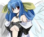  asymmetrical_wings blue_hair bow breasts dizzy guilty_gear hair_bow large_breasts red_eyes ribbon seo_tatsuya solo wings 