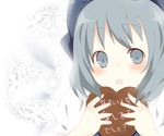  bad_id bad_pixiv_id blue_eyes blue_hair blush chocolate cirno hair_ribbon mono_(recall) ribbon solo touhou translated valentine 