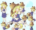  bad_id bad_pixiv_id biting blonde_hair child clone duplicate hat highres moriya_suwako multiple_girls multiple_persona short_hair socks tadpole_tail tail tail_biting touhou umumu_(pilcre) yellow_eyes 