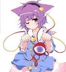 animal_ears cat_ears kari_(karinimooreha) komeiji_satori one_eye_closed purple_eyes purple_hair solo touhou 