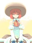  bare_shoulders closed_eyes detached_sleeves dress frills hat hpa_(foolish_factory) red_hair seles_wilder short_hair sitting smile tales_of_(series) tales_of_symphonia 