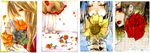  dress flower highres kana_(sekiyou) lipstick long_image makeup multiple_girls original petals rose sunflower traditional_media wide_image 