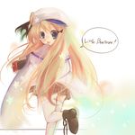  :d ankle_boots ass bad_id bad_pixiv_id beret blonde_hair blue_eyes boots from_behind hat little_busters! long_hair long_sleeves looking_back noumi_kudryavka open_mouth pochi-t running smile solo talking text_focus 