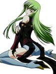  absurdres arm_warmers bare_shoulders boots c.c. code_geass green_hair high_heels highres kawaguchi_rie long_hair shoes shorts solo thigh_boots thighhighs thighs transparent_background vector_trace yellow_eyes 
