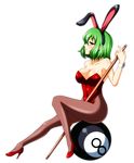 animal_ears bad_id bad_pixiv_id ball banned_artist bare_shoulders billiards breasts bunny bunny_ears cleavage covered_navel cue_ball cue_stick fake_animal_ears formal full_body green_hair high_heels kazami_yuuka large_breasts legs long_legs looking_at_viewer orange_eyes pantyhose profile s_tanly shoes short_hair sitting solo suit thighs touhou transparent_background wrist_cuffs 