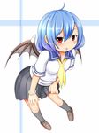  alternate_costume bat_wings blue_hair blush fey_(broken_cage) red_eyes remilia_scarlet school_uniform solo touhou wings 