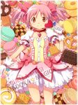  apollo_chocolate candy cookie copyright_name food gloves hair_ribbon kaname_madoka lollipop looking_at_viewer macaron mahou_shoujo_madoka_magica md5_mismatch official_style pastry pink_eyes pink_hair pretzel ribbon shiomiya_(moshimoshi102) short_hair skirt smile solo twintails white_gloves 
