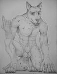  balls canine flaccid looking_at_viewer male mammal monochrome nude penis sheath solo virtyalfobo wolf 