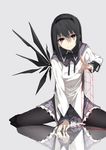  7zu7 akemi_homura black_hair hairband long_hair looking_at_viewer mahou_shoujo_madoka_magica pantyhose purple_eyes reflection sitting sitting_on_person skirt solo wings 